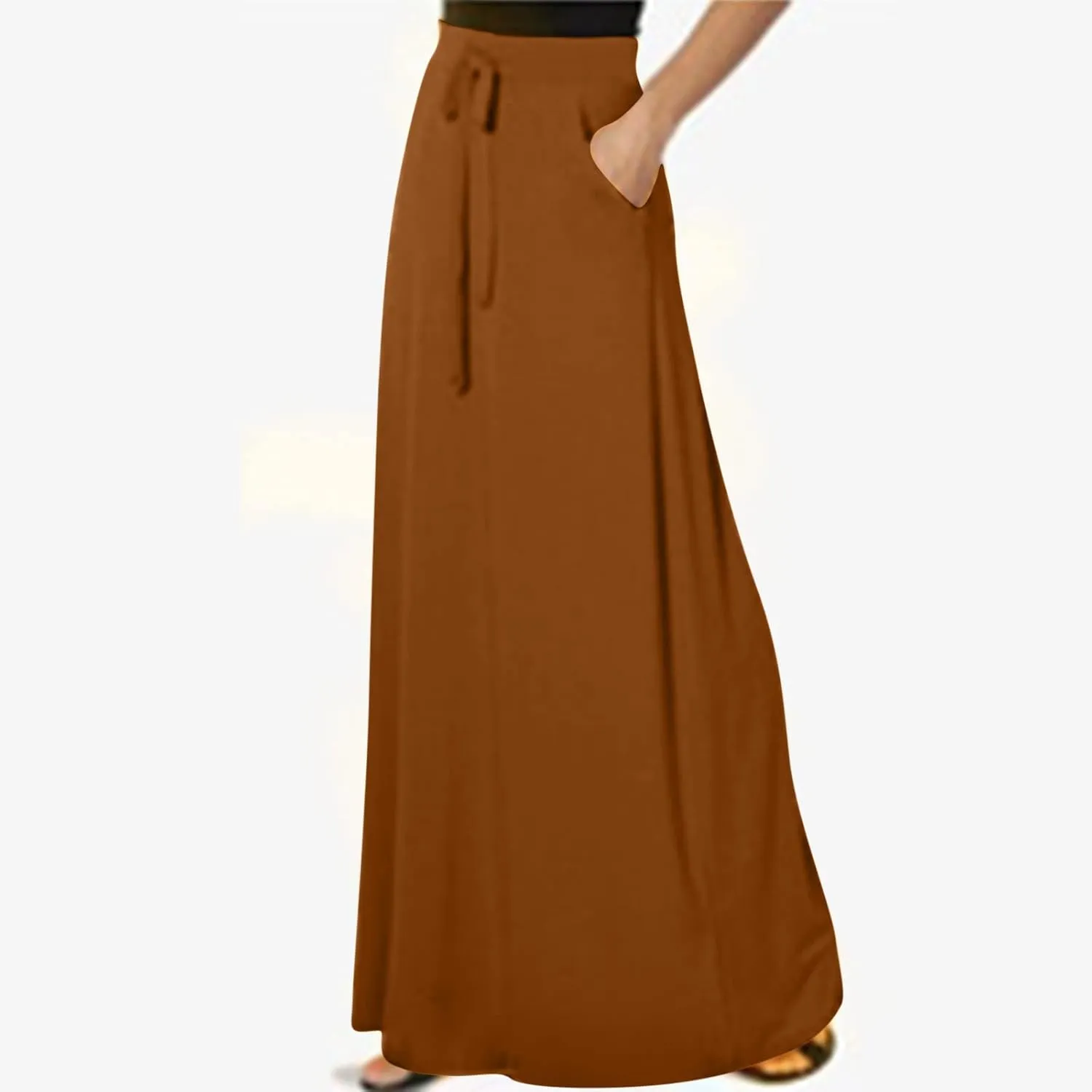 BTDECLAR Women Trendy Summer Maxi Skirt Elegant Elastic High Waisted Flowy Skirts Business Casual Long Skirts with Pockets