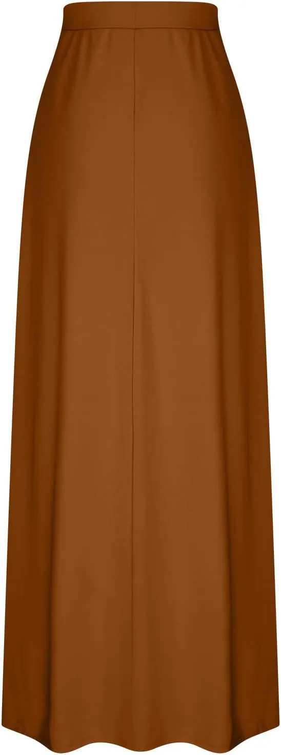 BTDECLAR Women Trendy Summer Maxi Skirt Elegant Elastic High Waisted Flowy Skirts Business Casual Long Skirts with Pockets