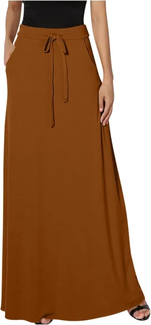 BTDECLAR Women Trendy Summer Maxi Skirt Elegant Elastic High Waisted Flowy Skirts Business Casual Long Skirts with Pockets