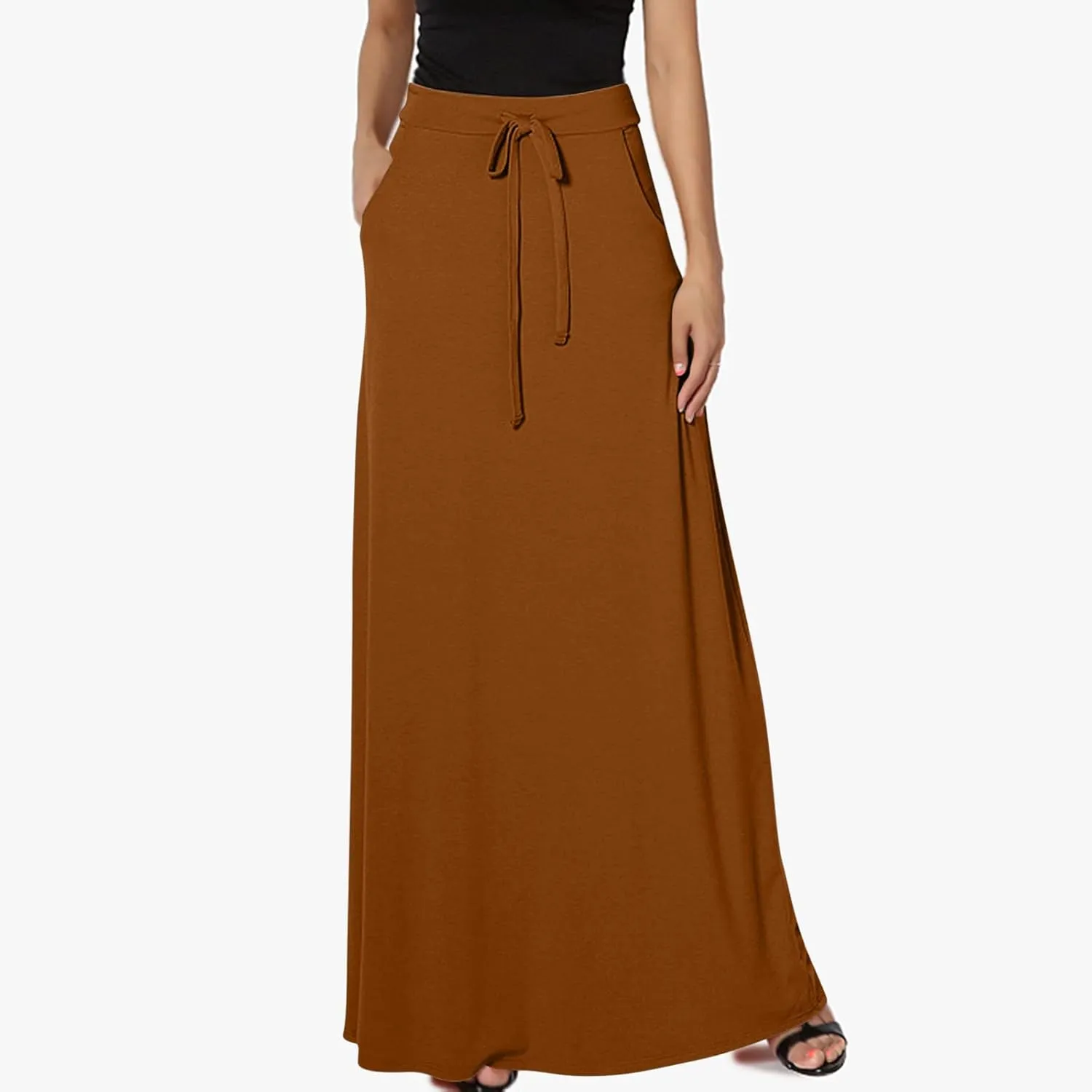BTDECLAR Women Trendy Summer Maxi Skirt Elegant Elastic High Waisted Flowy Skirts Business Casual Long Skirts with Pockets