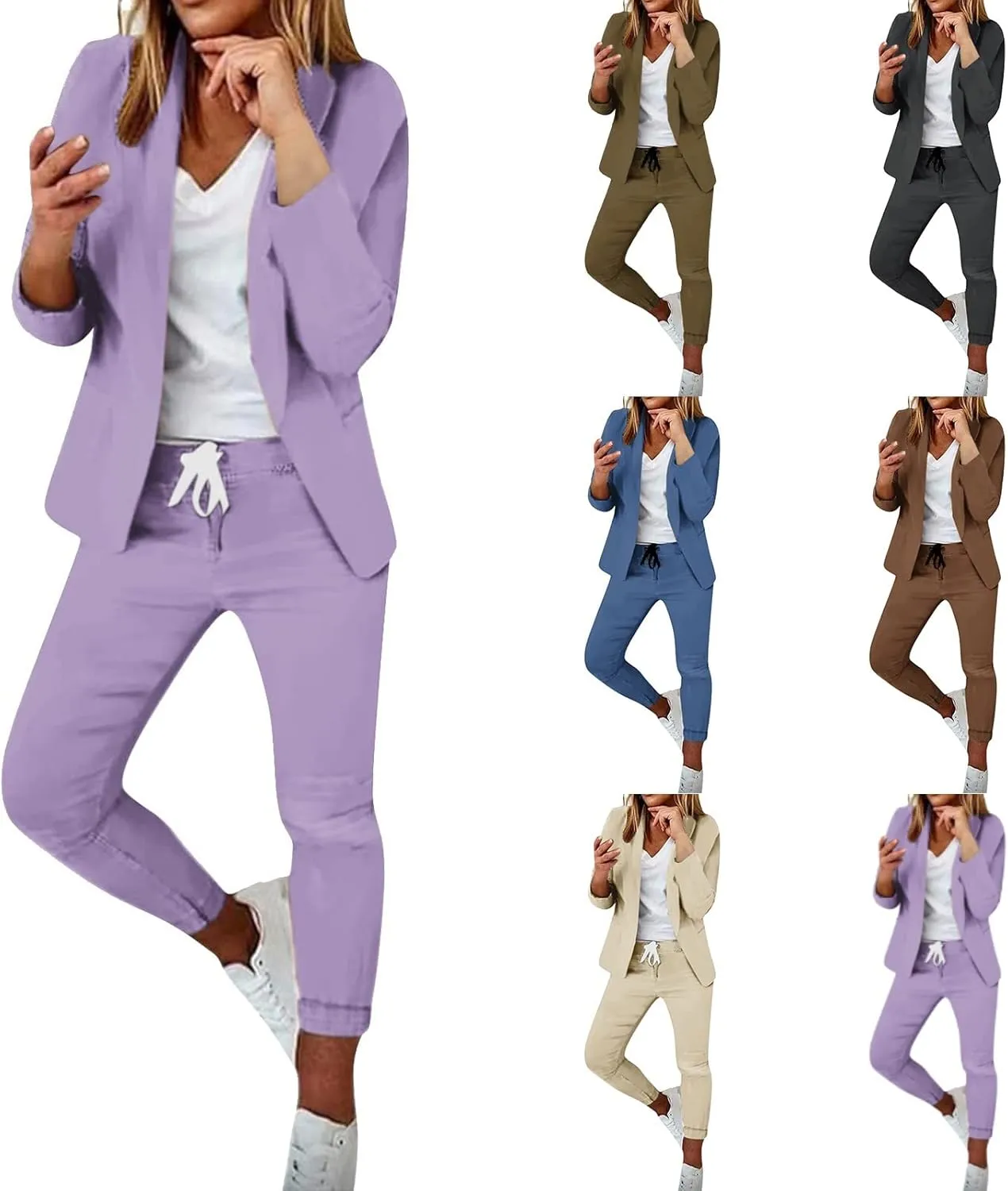 Business Casual Clothes Sets for Women Dressy Office Blazer Loose Straight Leg Pants Work 2 Piece Outfits Matching Set