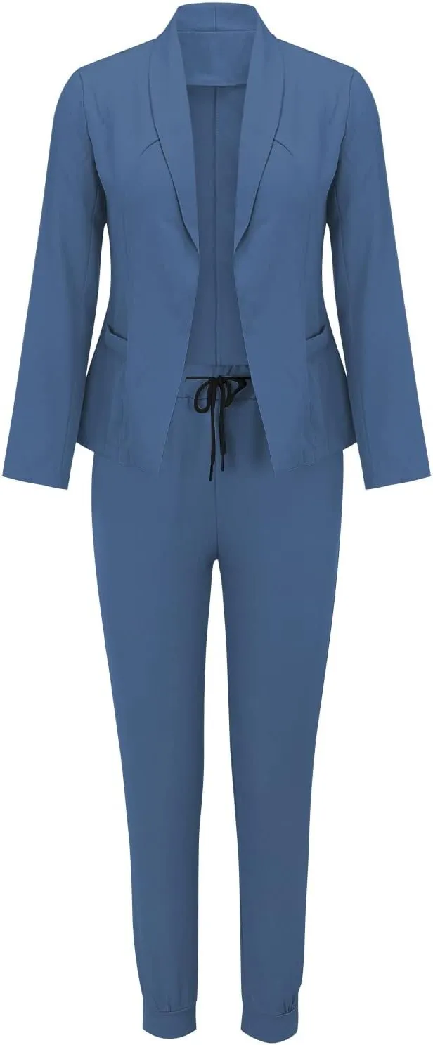 Business Casual Clothes Sets for Women Dressy Office Blazer Loose Straight Leg Pants Work 2 Piece Outfits Matching Set