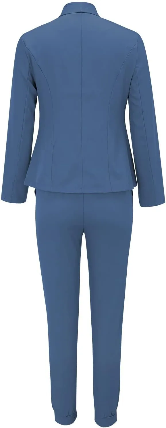 Business Casual Clothes Sets for Women Dressy Office Blazer Loose Straight Leg Pants Work 2 Piece Outfits Matching Set