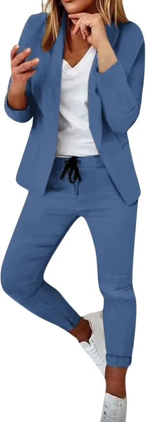 Business Casual Clothes Sets for Women Dressy Office Blazer Loose Straight Leg Pants Work 2 Piece Outfits Matching Set