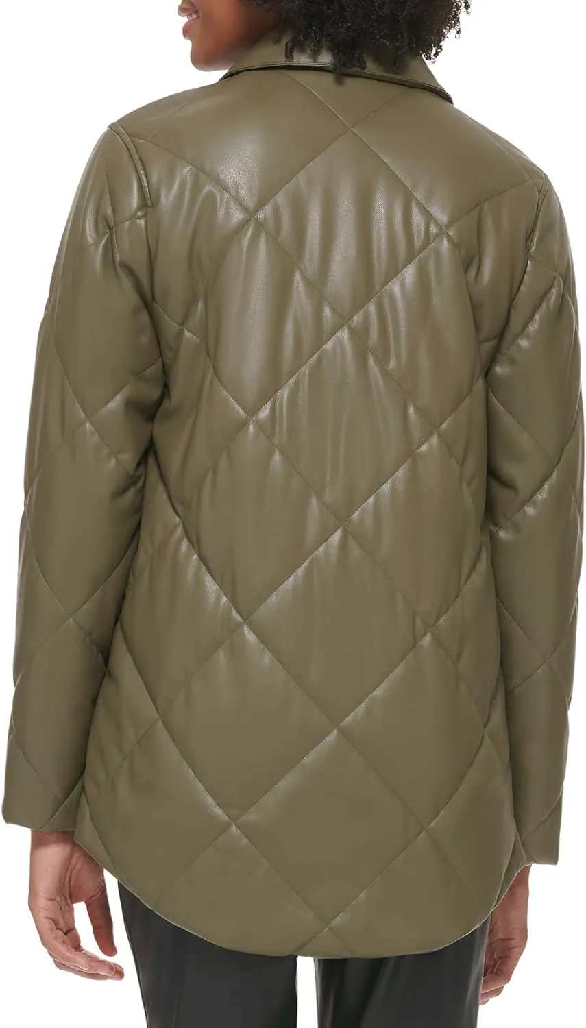 Calvin Klein Women's Faux Leather Button Front Quilted Jacket
