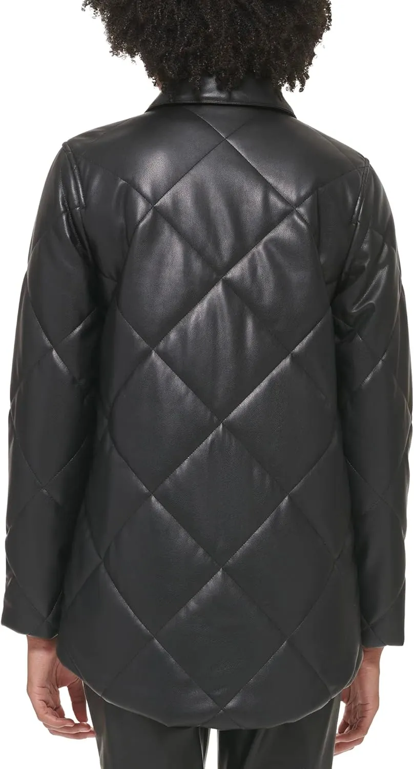Calvin Klein Women's Faux Leather Button Front Quilted Jacket