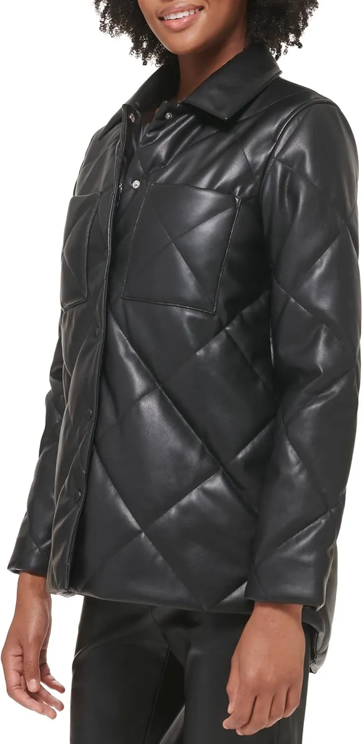 Calvin Klein Women's Faux Leather Button Front Quilted Jacket