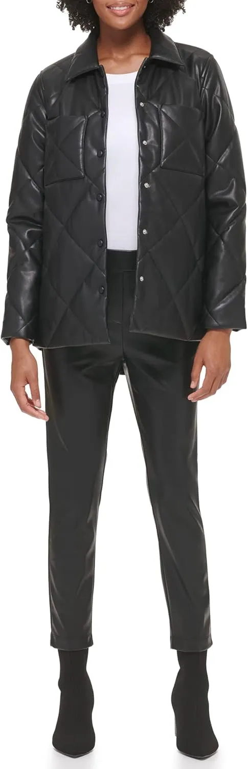 Calvin Klein Women's Faux Leather Button Front Quilted Jacket