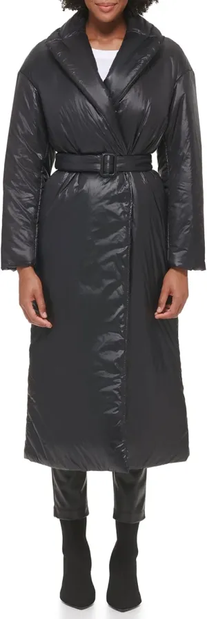Calvin Klein Women's Trench Wrap Waist Puffer Packable Acket