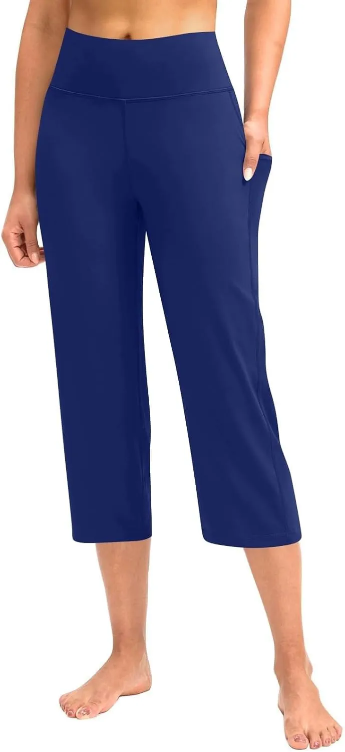 Capri Pants for Women Bootcut High Waist Leggings Crop Athletic Exercise Workout Yoga Pants Tummy Control Capris Straight Leg