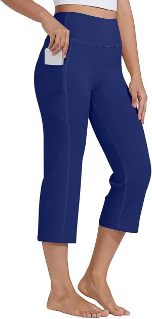 Capri Pants for Women Bootcut High Waist Leggings Crop Athletic Exercise Workout Yoga Pants Tummy Control Capris Straight Leg