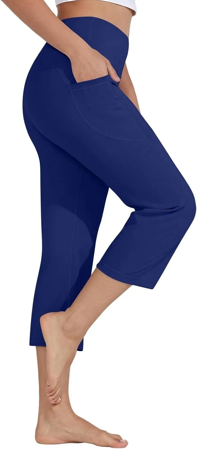 Capri Pants for Women Bootcut High Waist Leggings Crop Athletic Exercise Workout Yoga Pants Tummy Control Capris Straight Leg
