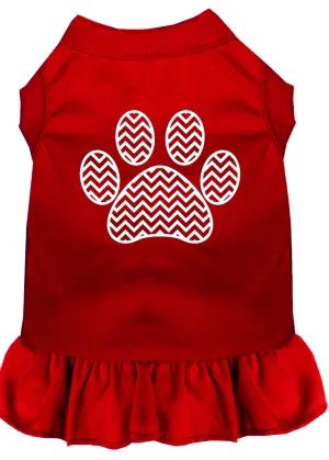 Chevron Paw Screen Print Dress Red Xl