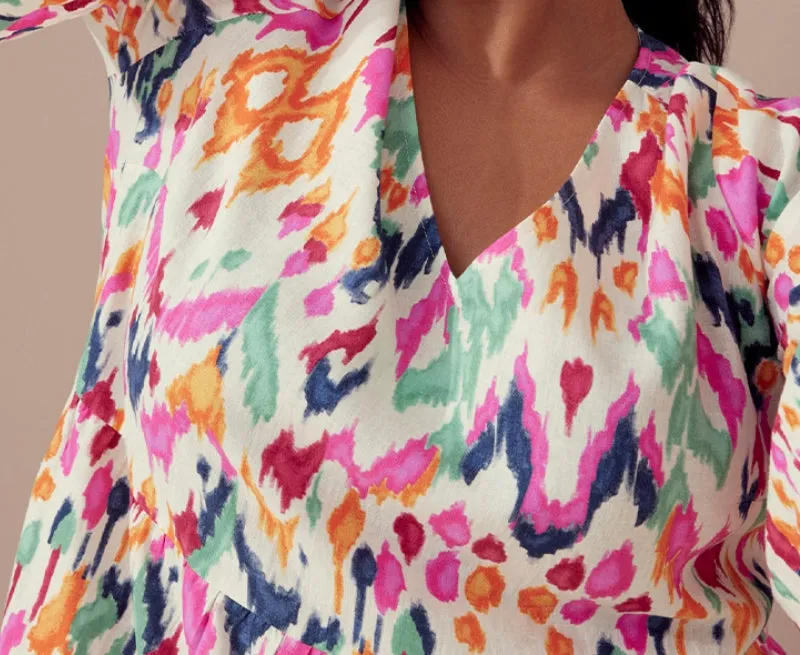 Chic Bell Sleeve V-neck Tunic Dress with Elegant Prints