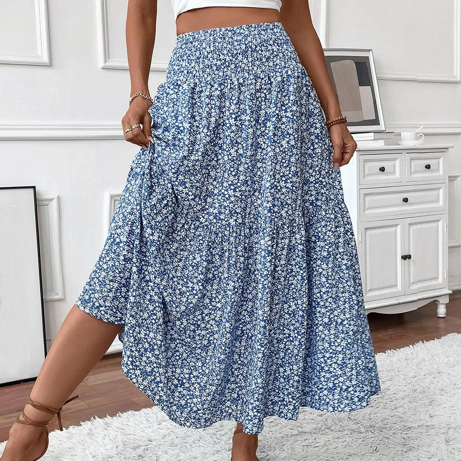 Chiffon Skirt for Women High Waist Flowy A-Line Long Maxi Skirt Elegant Summer