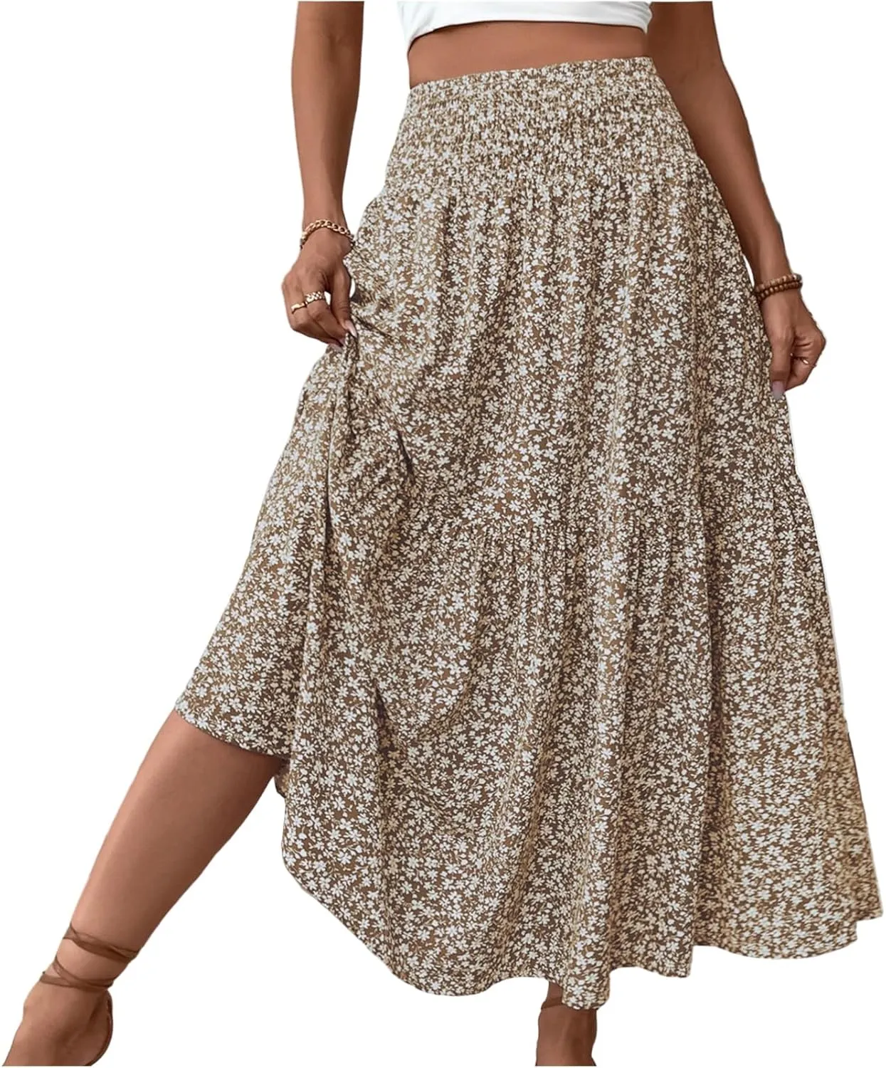 Chiffon Skirt for Women High Waist Flowy A-Line Long Maxi Skirt Elegant Summer
