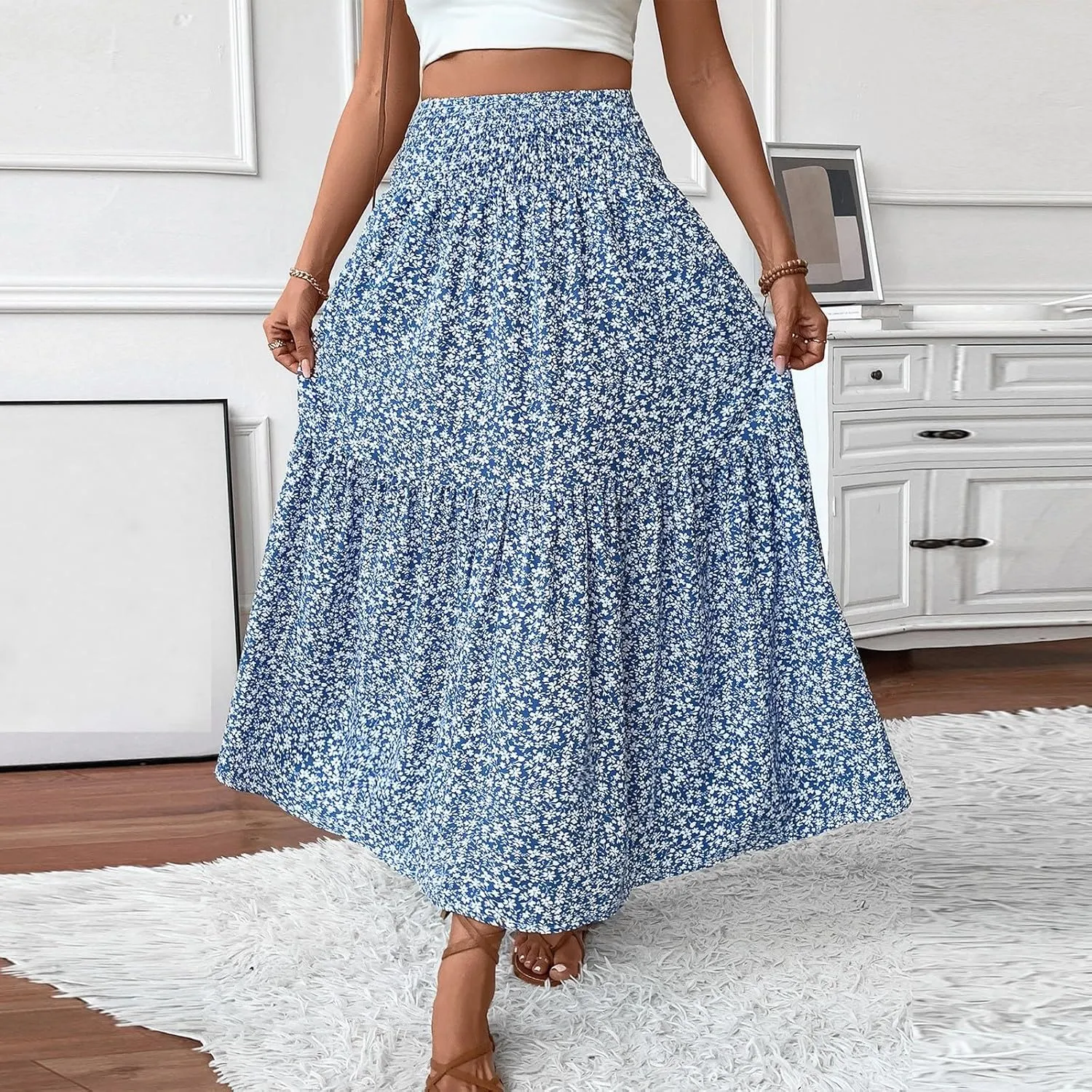 Chiffon Skirt for Women High Waist Flowy A-Line Long Maxi Skirt Elegant Summer