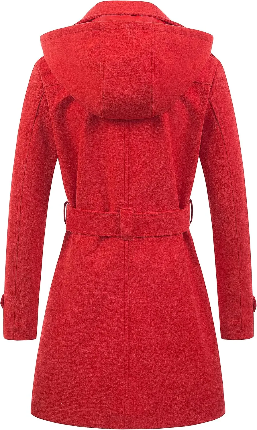 Chrisuno Women's Double Breasted Pea Coat Hooded Long Winter Trench Coat