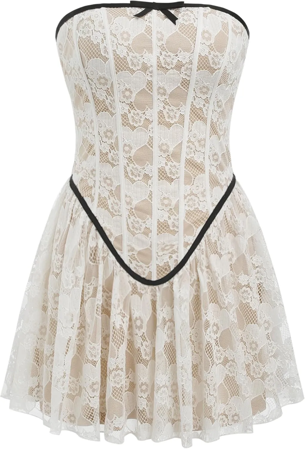 CIDER Summer Tube Mini Dress Sundress Party Dresses for Women Bow Short Dress Lace Contrasting Binding Trendy