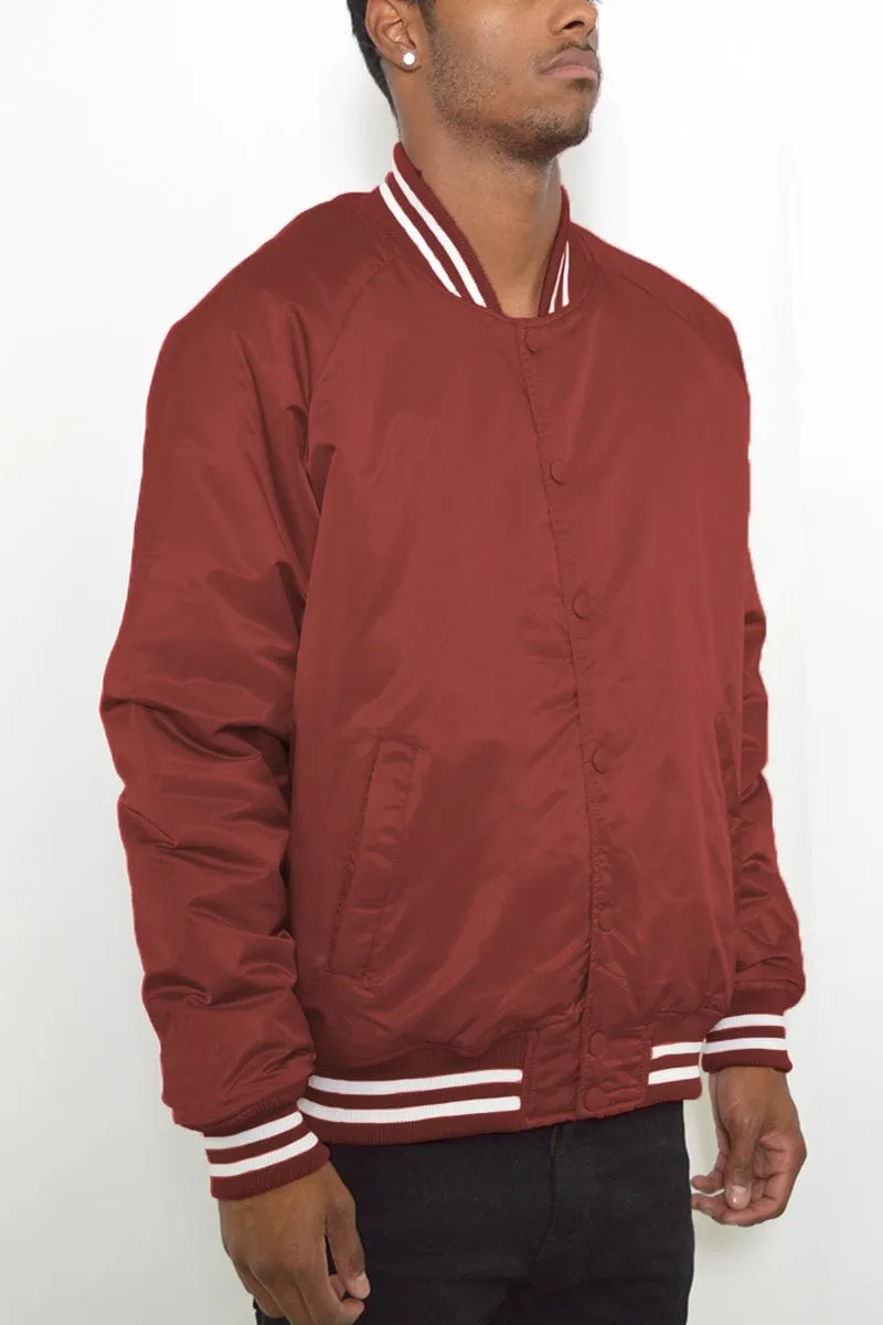 Classic Varsity Windbreaker Bomber Jacket in Burgundy