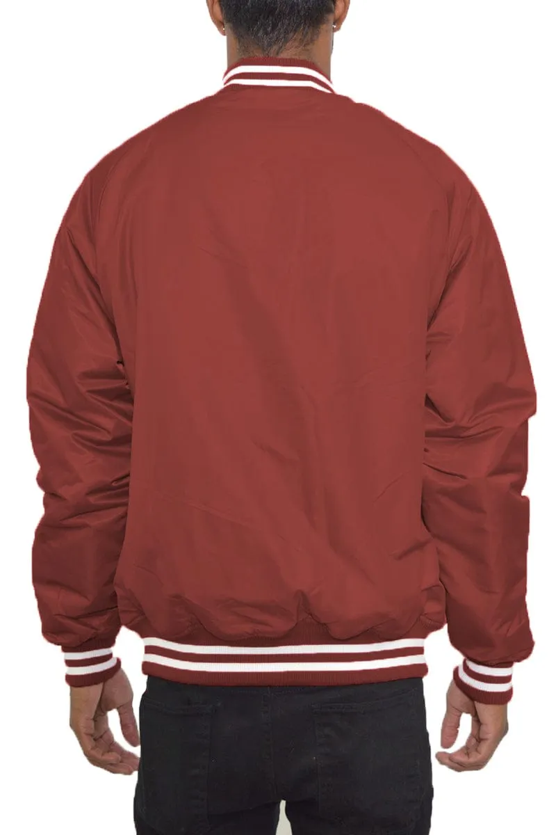 Classic Varsity Windbreaker Bomber Jacket in Burgundy