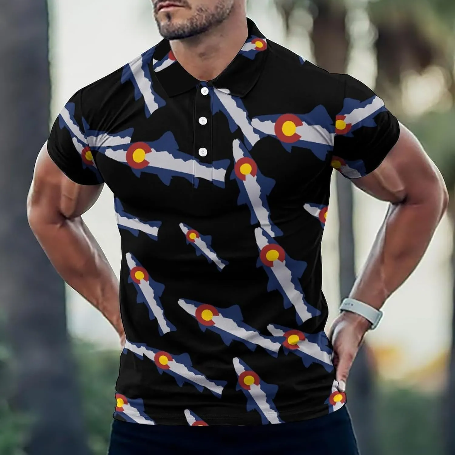 Colorado Mountain Trout Fish Mens Polo Shirts Quick Dry Short Sleeve T-shirts Slim Tennis Collared Tees Tops