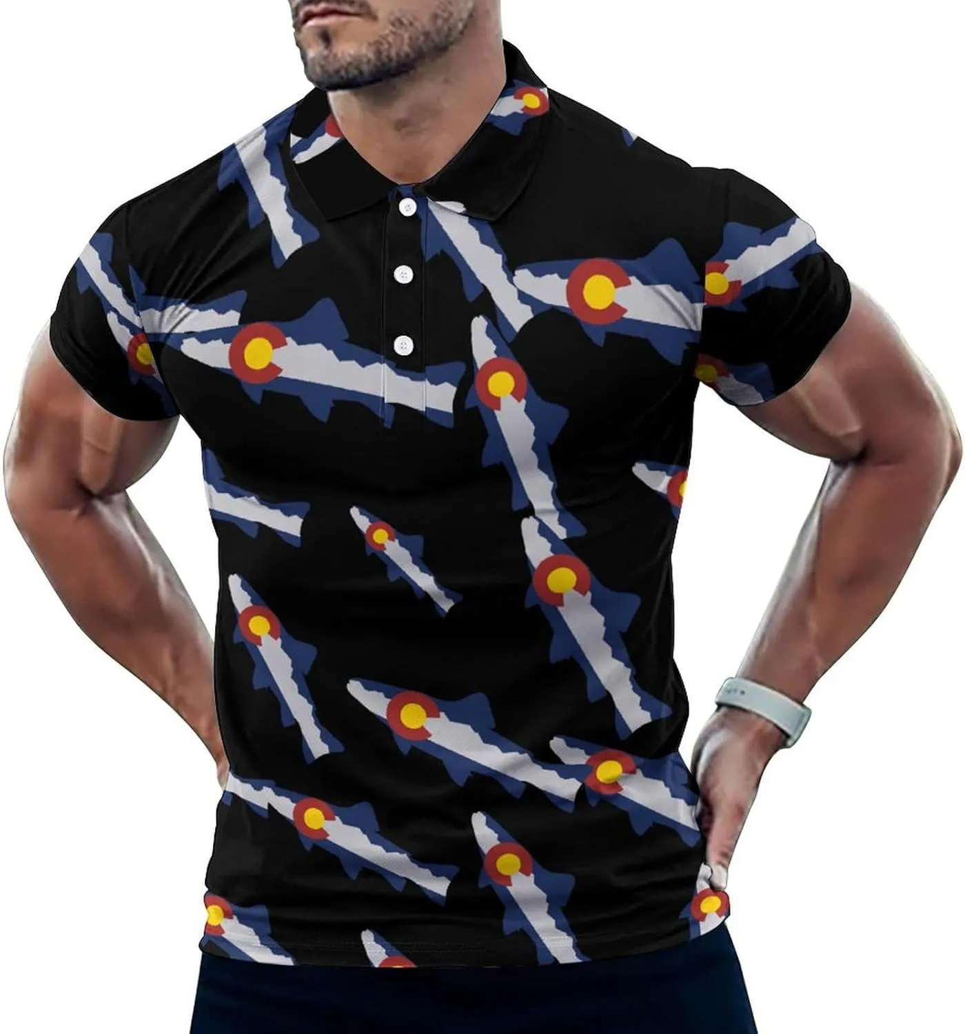 Colorado Mountain Trout Fish Mens Polo Shirts Quick Dry Short Sleeve T-shirts Slim Tennis Collared Tees Tops