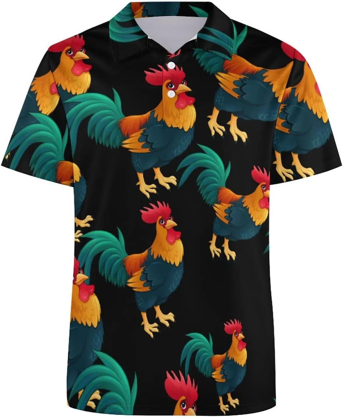 Colorful Rooster Cook Mens Polo Shirts Quick Dry Short Sleeve T-shirts Slim Tennis Collared Tees Tops