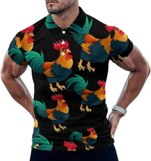 Colorful Rooster Cook Mens Polo Shirts Quick Dry Short Sleeve T-shirts Slim Tennis Collared Tees Tops
