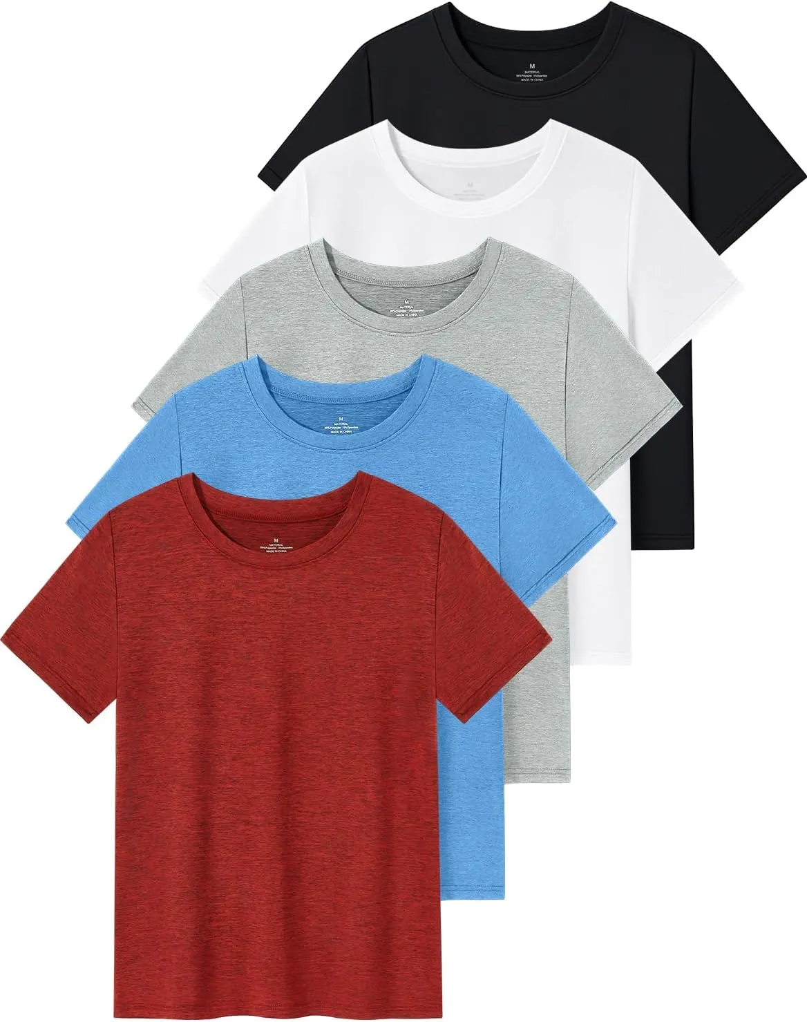 Cosy Pyro 5 Pack Boys Athletic Shirts Short Sleeve Tees Youth Dry-Fit Wicking Active Performance Tshirts for Kids