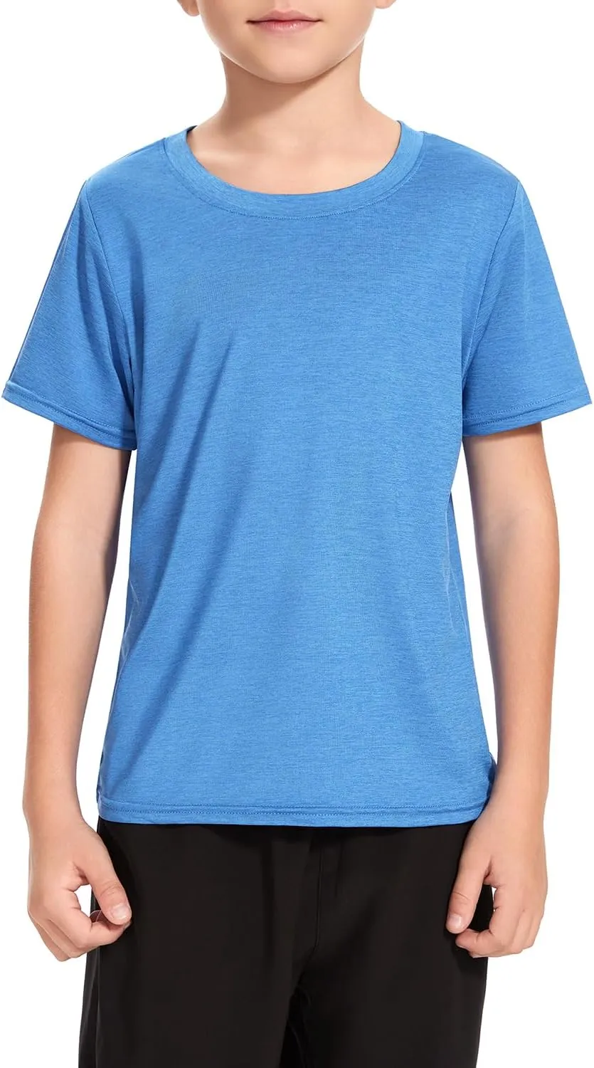 Cosy Pyro 5 Pack Boys Athletic Shirts Short Sleeve Tees Youth Dry-Fit Wicking Active Performance Tshirts for Kids