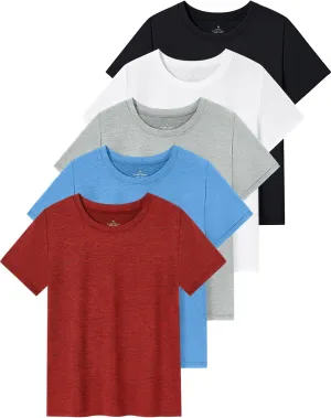 Cosy Pyro 5 Pack Boys Athletic Shirts Short Sleeve Tees Youth Dry-Fit Wicking Active Performance Tshirts for Kids