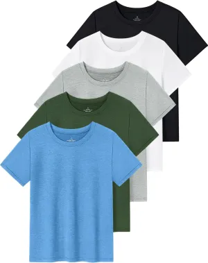 Cosy Pyro 5 Pack Boys Athletic Shirts Short Sleeve Tees Youth Dry-Fit Wicking Active Performance Tshirts for Kids