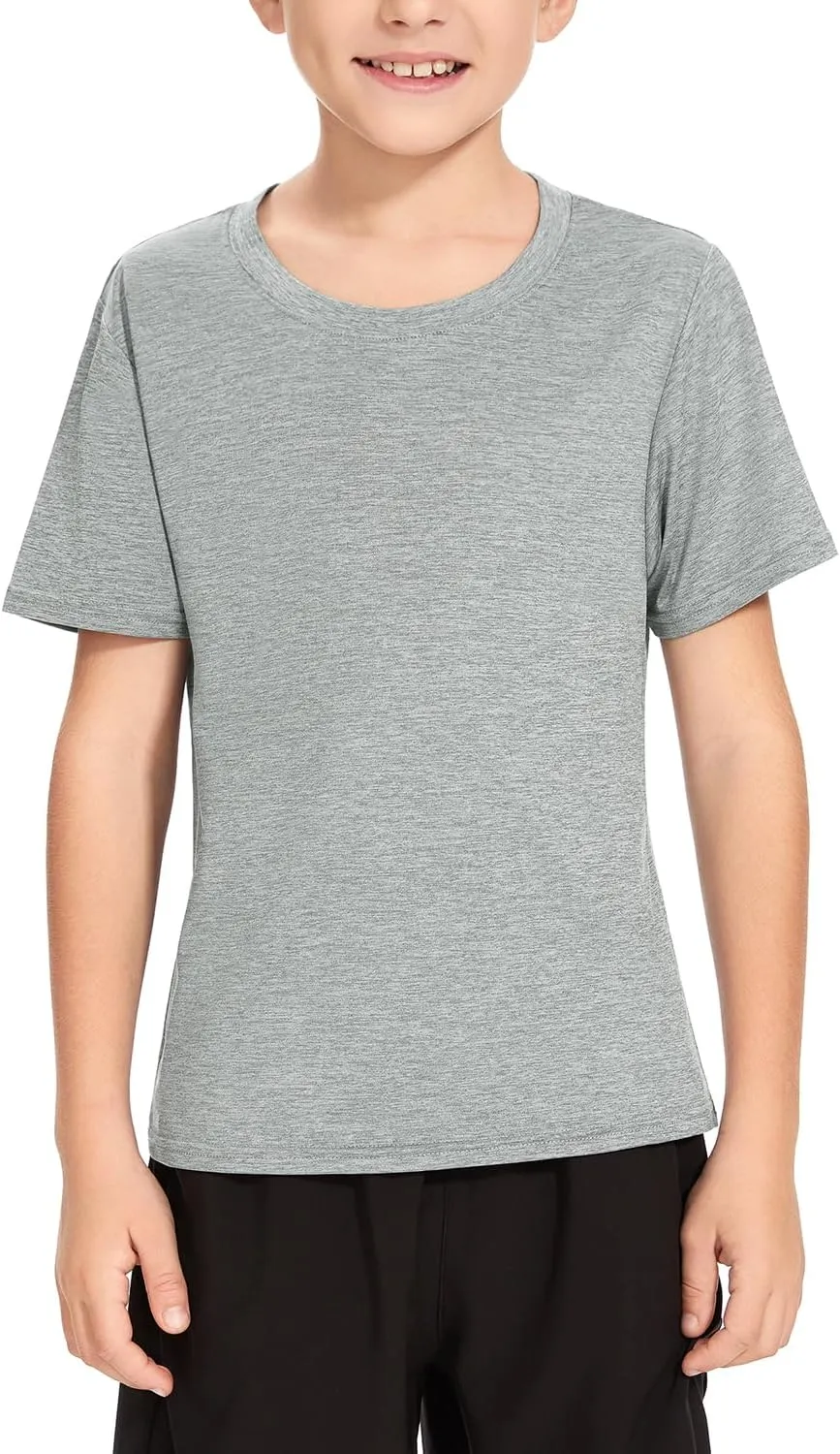 Cosy Pyro 5 Pack Boys Athletic Shirts Short Sleeve Tees Youth Dry-Fit Wicking Active Performance Tshirts for Kids
