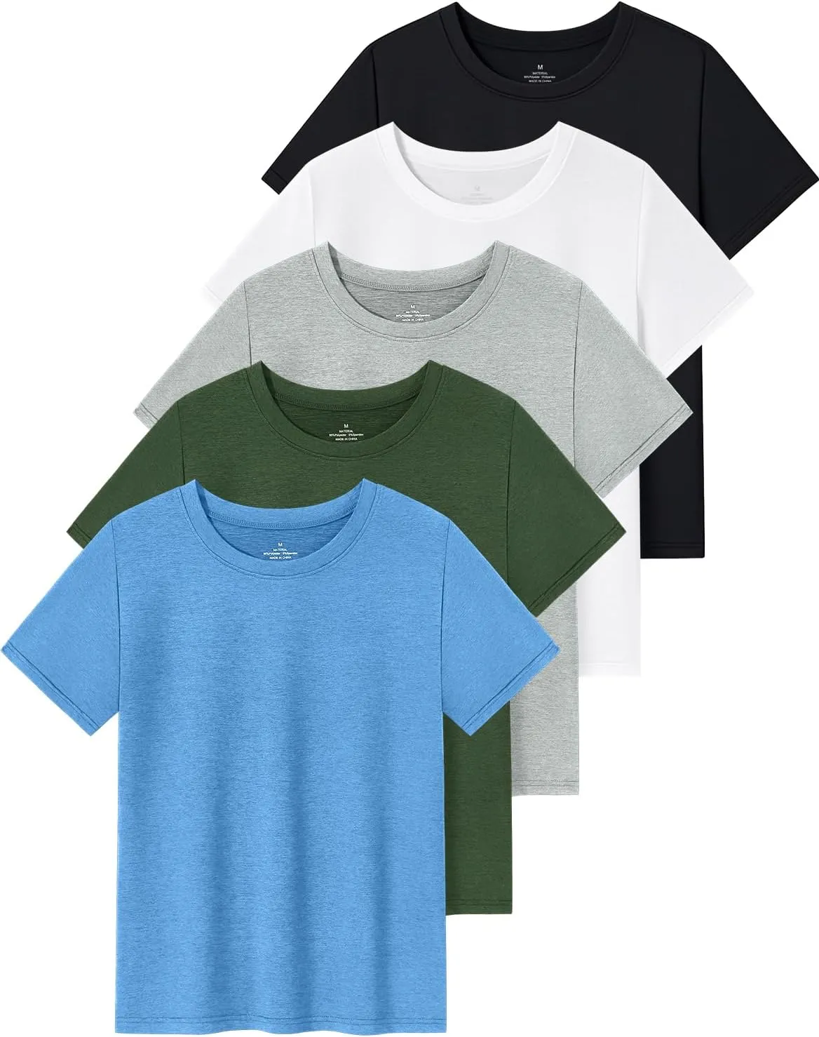 Cosy Pyro 5 Pack Boys Athletic Shirts Short Sleeve Tees Youth Dry-Fit Wicking Active Performance Tshirts for Kids