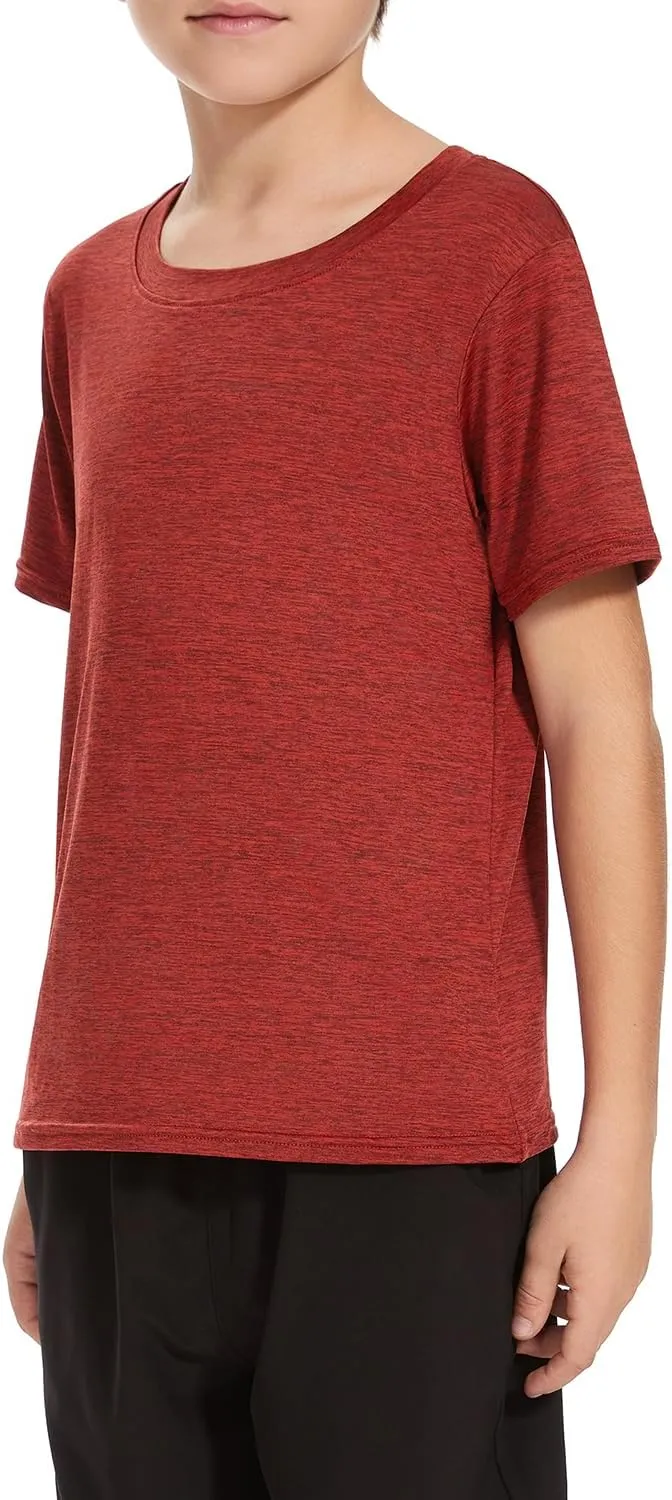 Cosy Pyro 5 Pack Boys Athletic Shirts Short Sleeve Tees Youth Dry-Fit Wicking Active Performance Tshirts for Kids