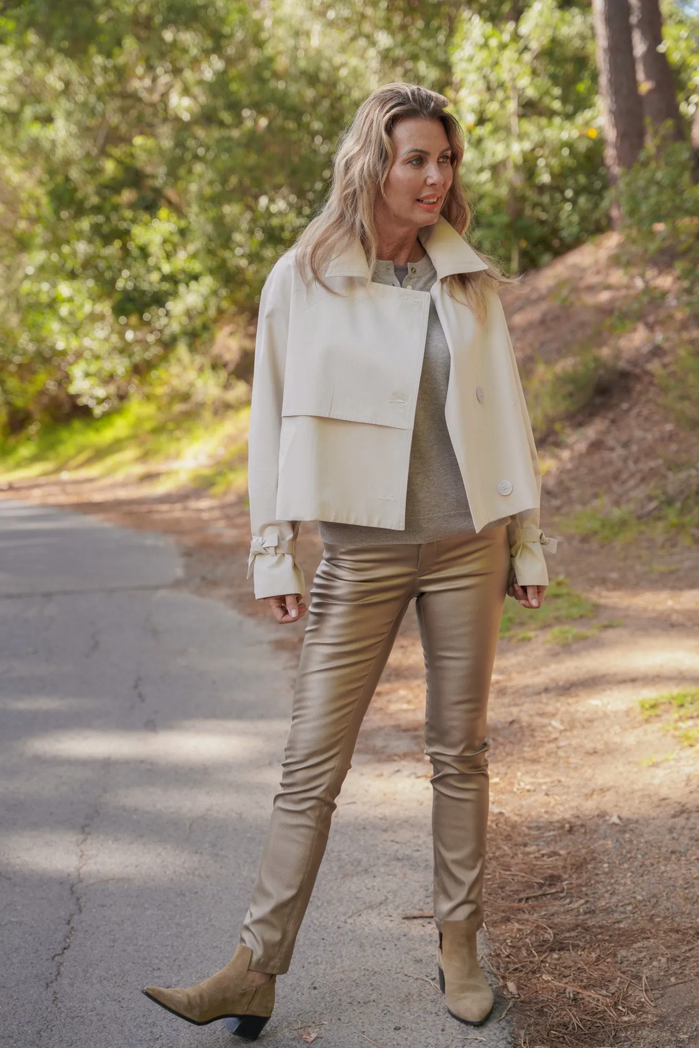 Cream Cropped Trench Coat