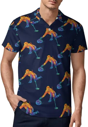 Curling Sports Classic Polo Shirts for Men Quick Dry Short Sleeve Fit Golf Tees Casual Tops