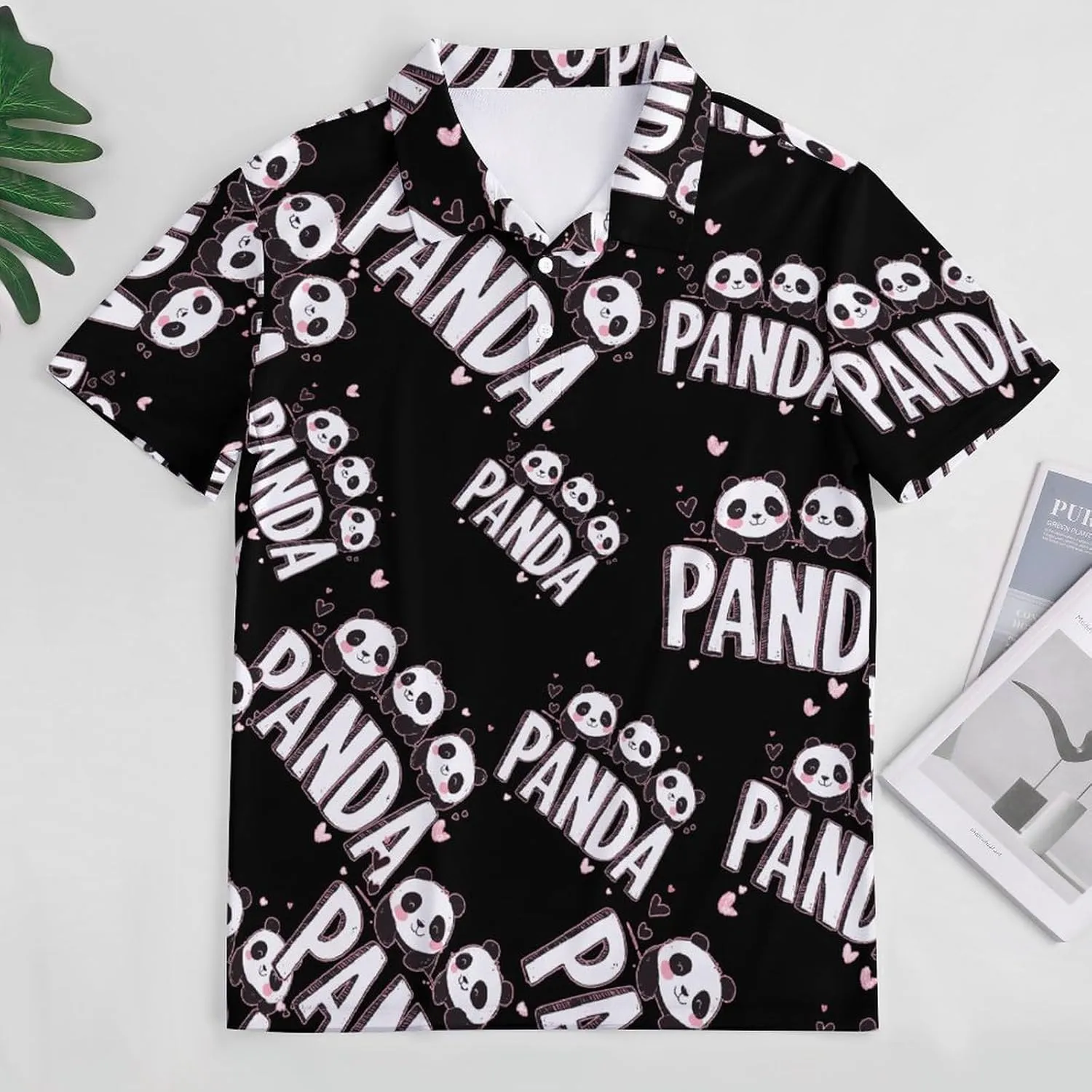 Cute Panda Mens Polo Shirts Quick Dry Short Sleeve T-shirts Slim Tennis Collared Tees Tops