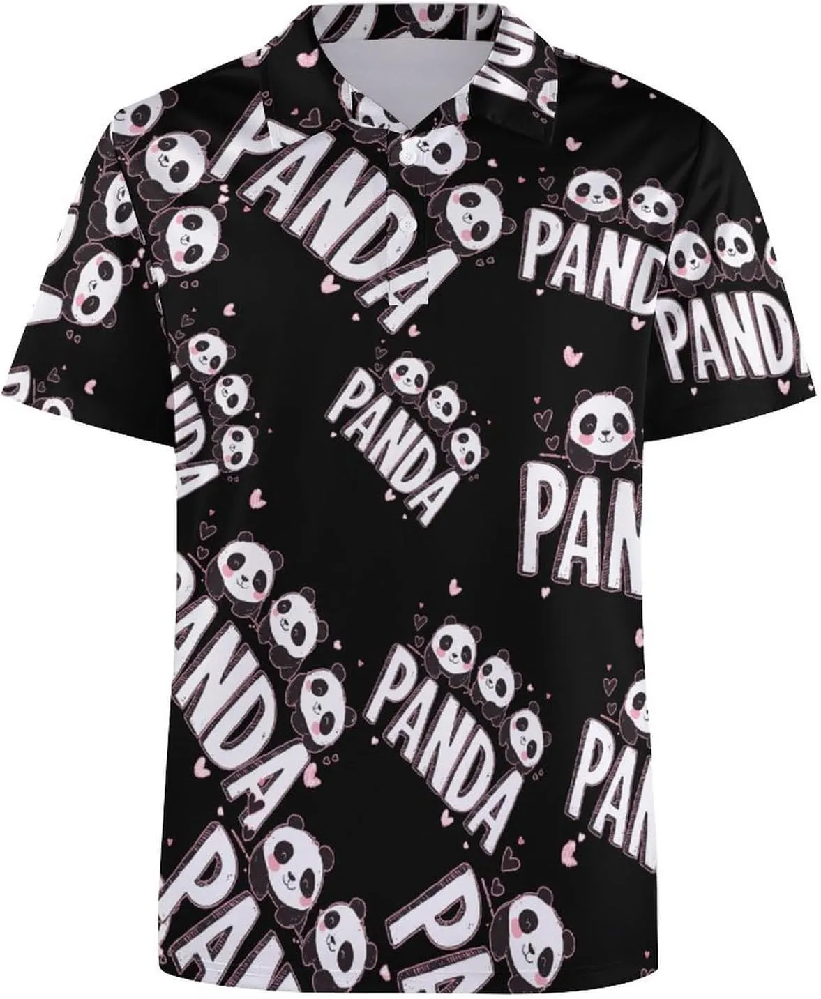 Cute Panda Mens Polo Shirts Quick Dry Short Sleeve T-shirts Slim Tennis Collared Tees Tops