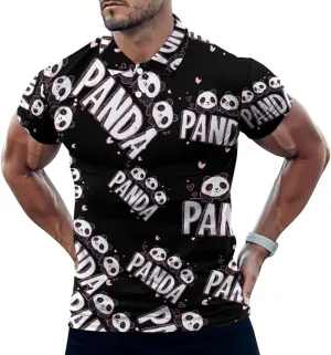 Cute Panda Mens Polo Shirts Quick Dry Short Sleeve T-shirts Slim Tennis Collared Tees Tops