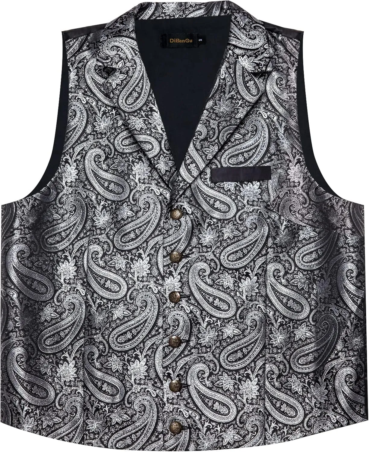 DiBanGu 5pcs Suit Vest for Men Paisley Waistcoat with Bow Tie Lapel Pin Pocket Square Cufflinks Silk Formal Prom Vest Set