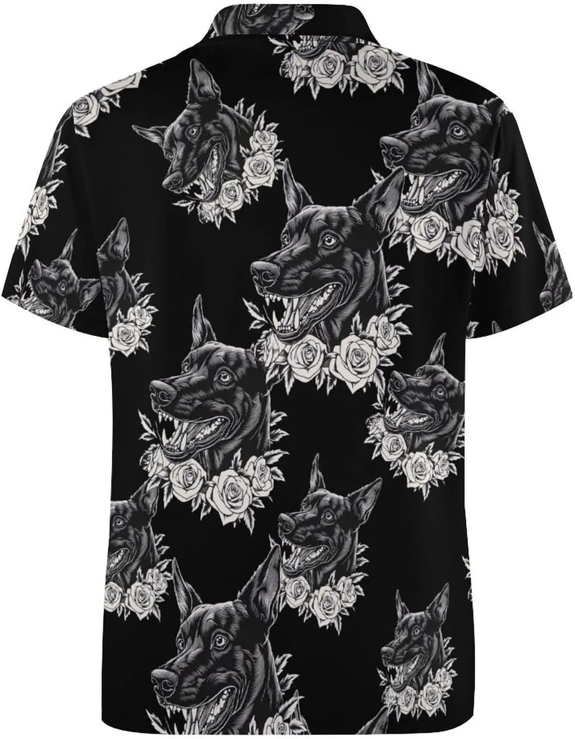 Doberman Dog And Roses Mens Polo Shirts Quick Dry Short Sleeve T-shirts Slim Tennis Collared Tees Tops
