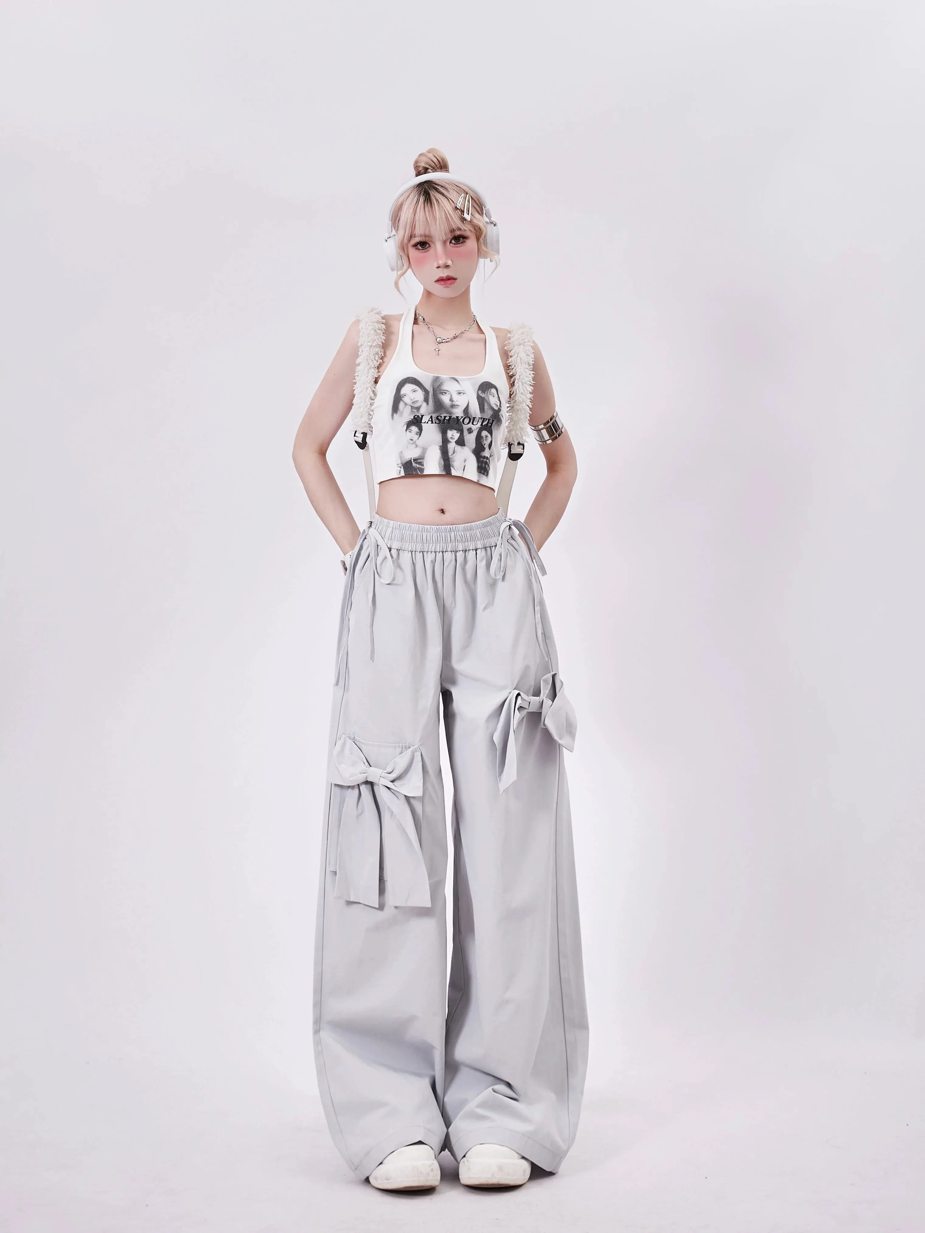 Double Silver Ribbon Wide Pants