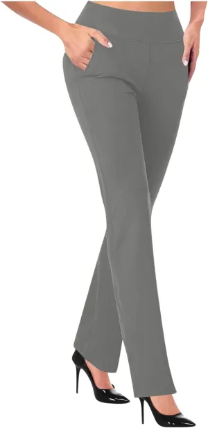 Dress Pants for Women Casual High Waisted Business Stretch Work Trouser Solid Elasticated Waist Bootcut Suit Pant with Pocket