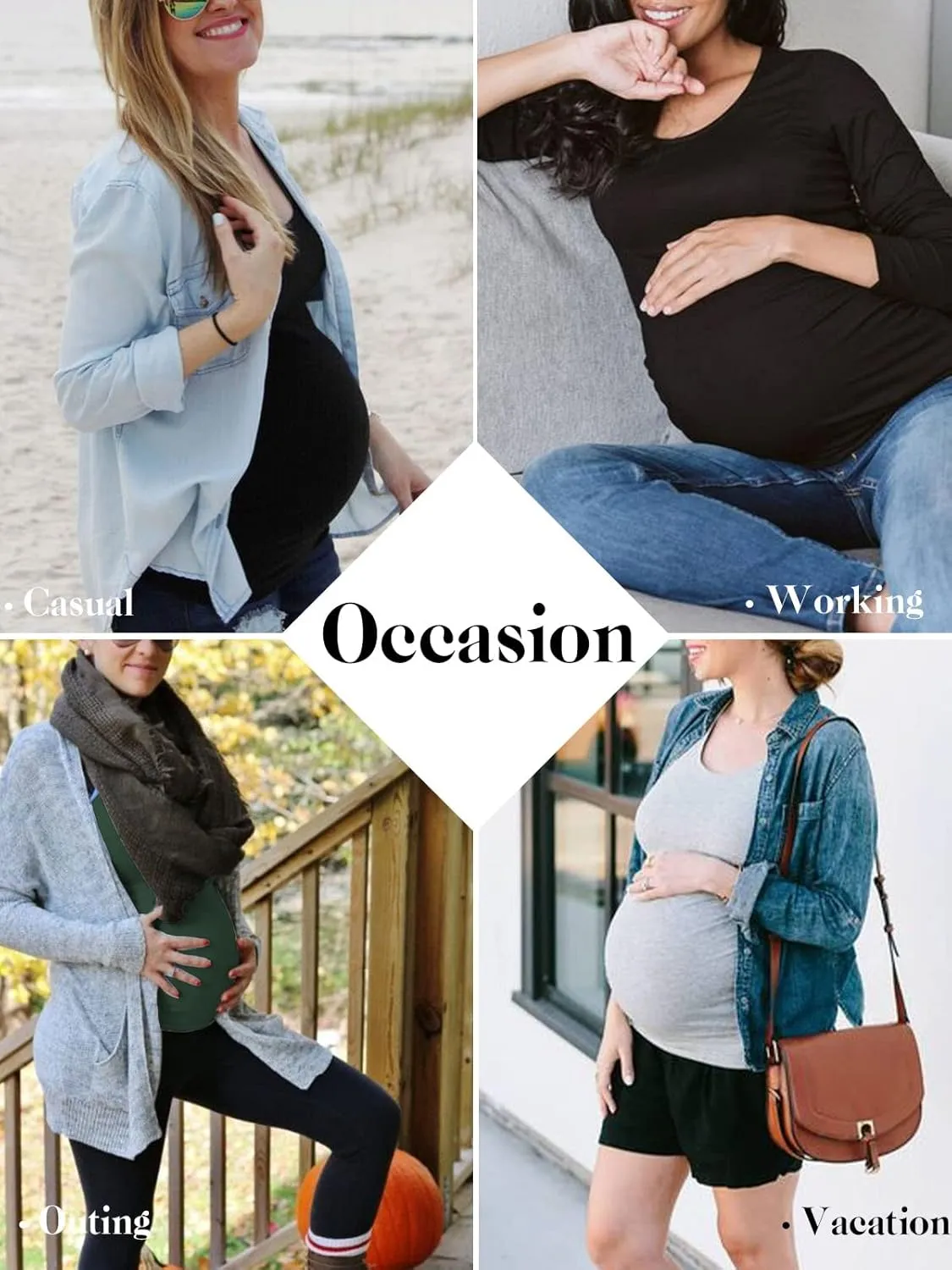 Ecavus 3Pack Women's Maternity Tunic Tops Long Sleeve Flattering Side Ruched Pregnancy Shirt