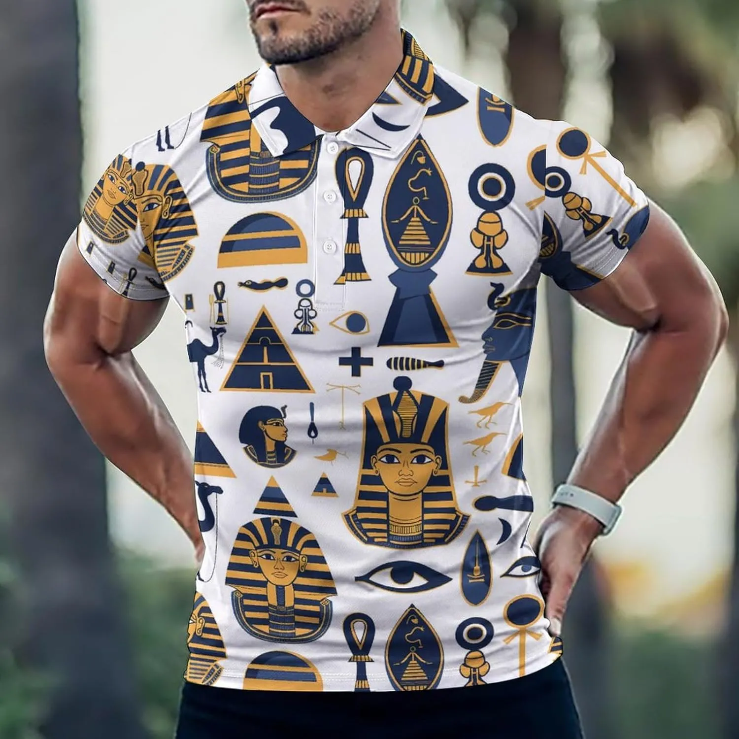 Egyptian Camels Pyramids Mens Polo Shirts Quick Dry Short Sleeve T-shirts Slim Tennis Collared Tees Tops
