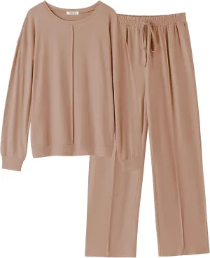Ekouaer Pajama Sets for Women 2 Piece Lounge Sets Long Sleeve Sleepwear Top and Pants Cozy Pjs Loungewear with Pockets S-XXL