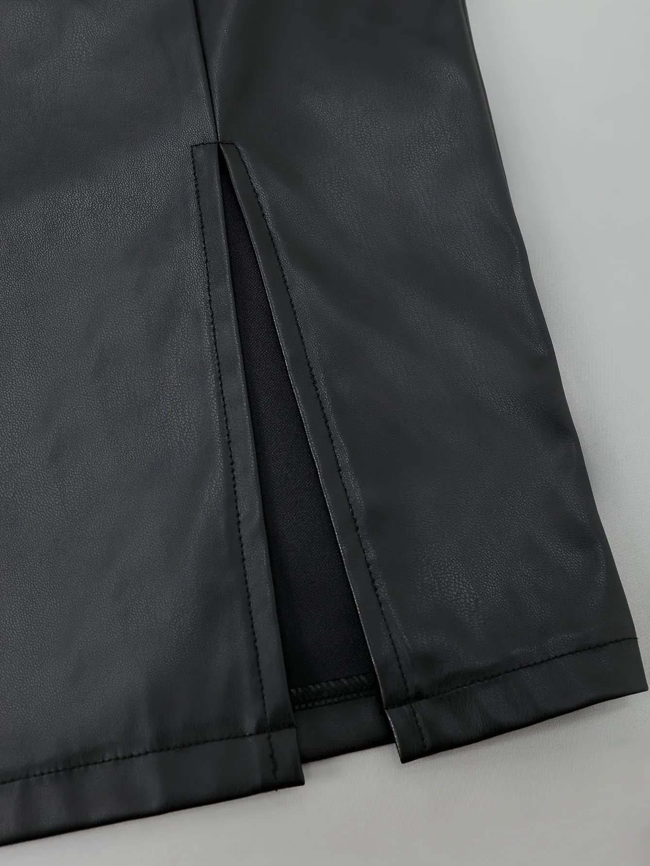 Elegant PU Leather Bodycon Skirt - High Waist, Split Side, Solid Color, Midi Length, Perfect for Spring and Fall, Women's Clothing