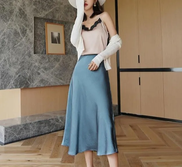Elegant Silk Midi Skirt